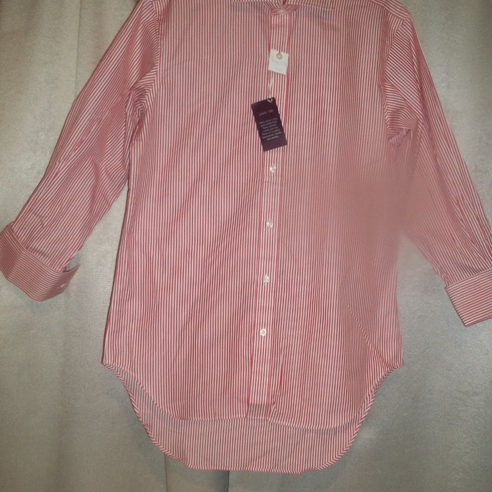 T.M. LEWIN  LEWIN 100  RED AND WHITE STRIPE SHIRT